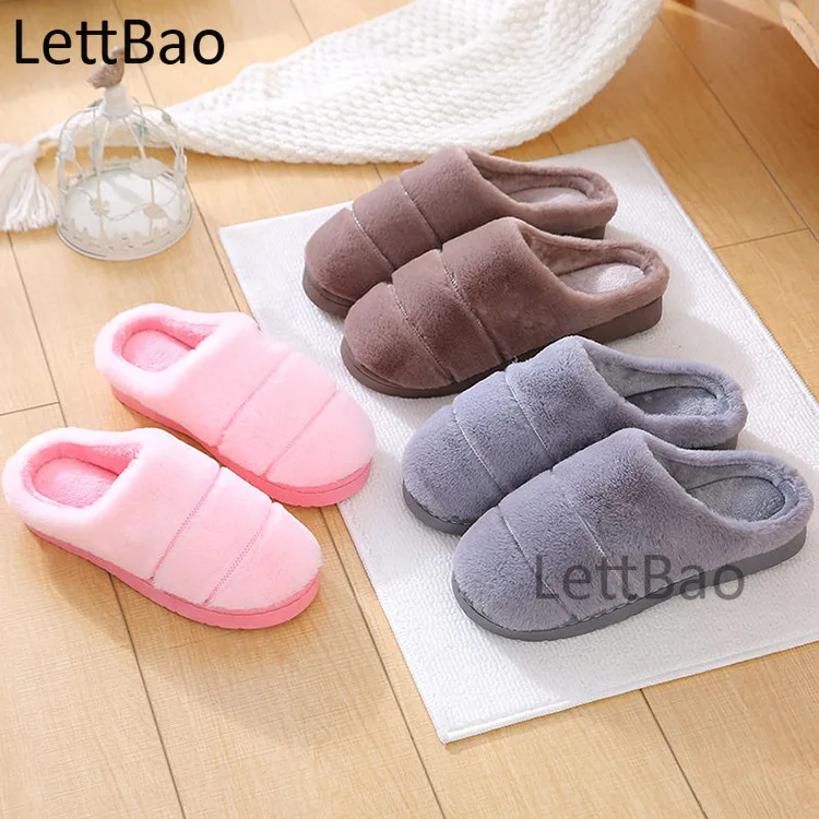 

Men Indoor Winter Slipper Unisex Couple House Slippers Solid Shoes Soft Slip on Slippers Fluffy Fur Warm Shoes Home Cotton Shoes