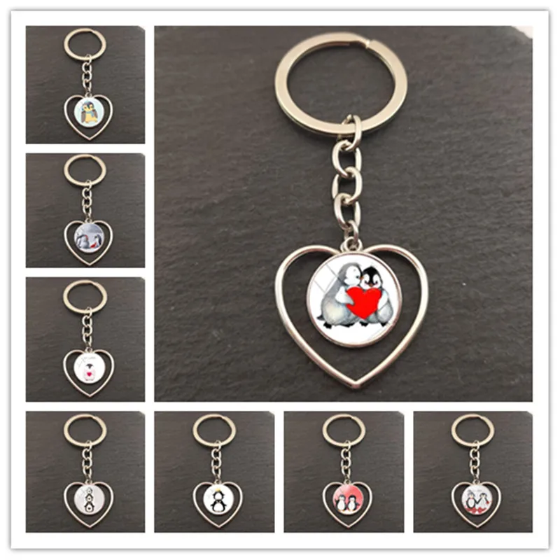 Милый картина с пингвином кулон сердце брелок ручной работы ювелирные