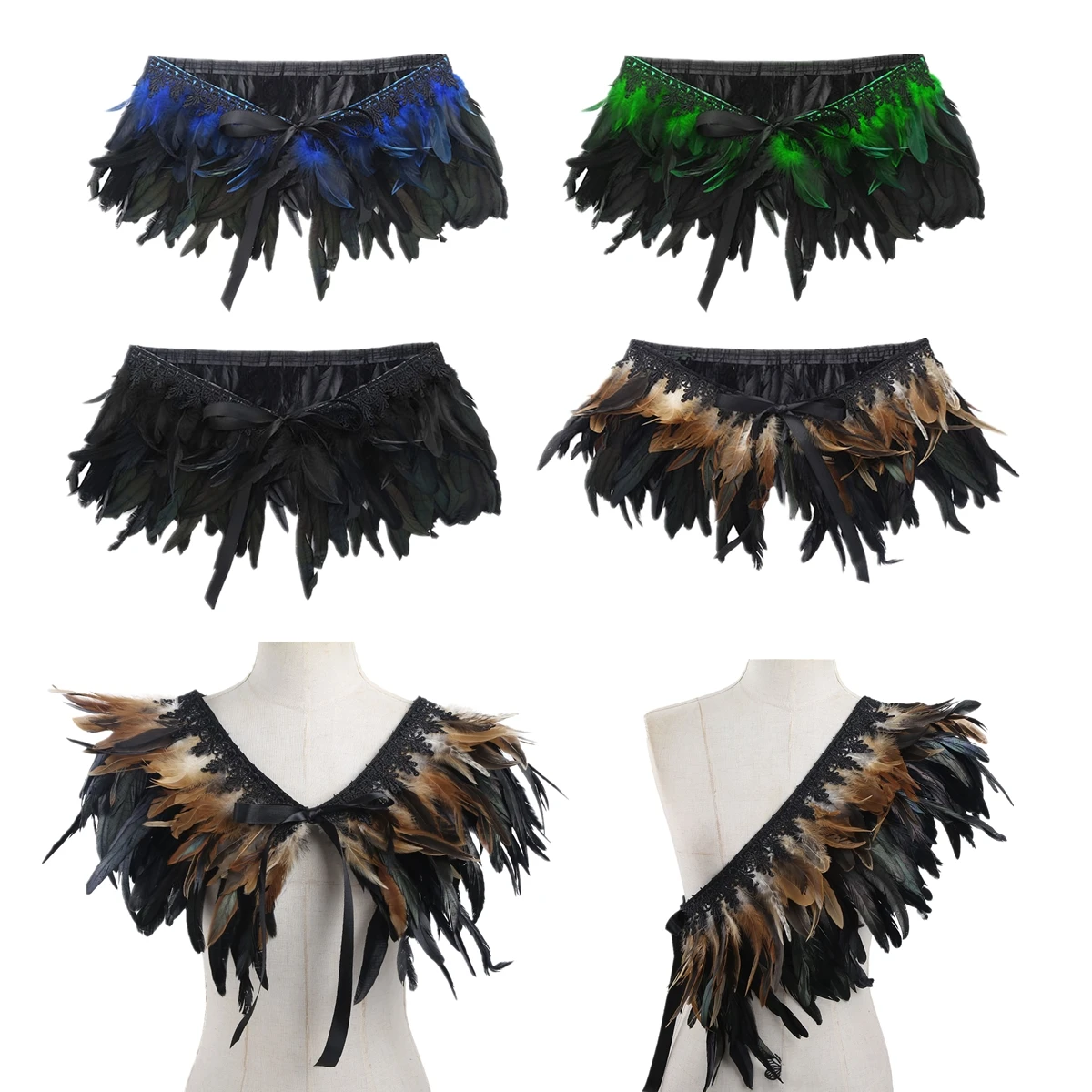 Женский черный болеро с перьями накидка на плечо кружевной воротник костюмы