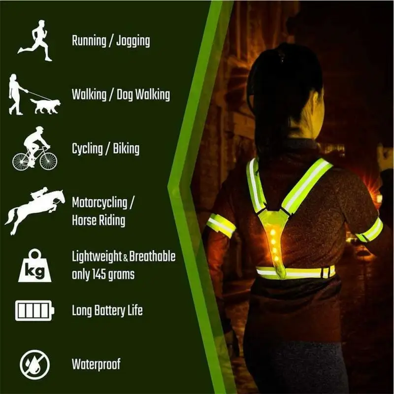 Night LED Reflective Vest Warning Lighting Luminous Cycling Equipment Flashing Safety For Running Riding | Спорт и развлечения