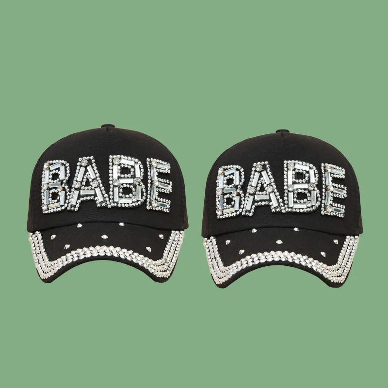 

2021 New Style High Quality Cool Denim Baseball Cap Letters BABY Rhinestone Hip Hop Adjustable Snapback Hat Gorra For Women