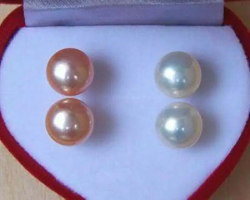 

2Pairs 7-8MM Natural White Pink Pearl Silver Stud Earrings AAA Grade