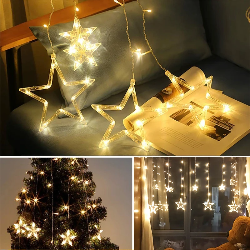 

LED Twinkle Star Curtain Window Fairy Strig Lights Xmas Garland String Lights For Christmas Home Wedding Party