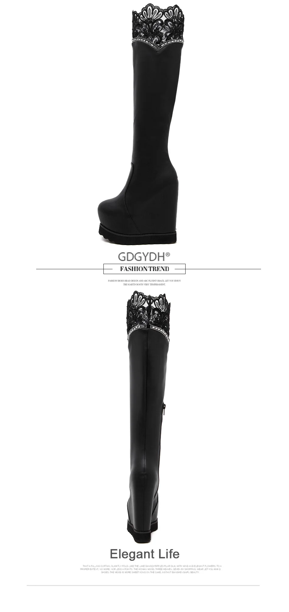 Gdgydh/пикантные сапоги до колена на шнуровке; пикантная обувь на платформе; женские сапоги, увеличивающие рост; сезон осень-зима; женские сапоги со стразами и боковой молнией