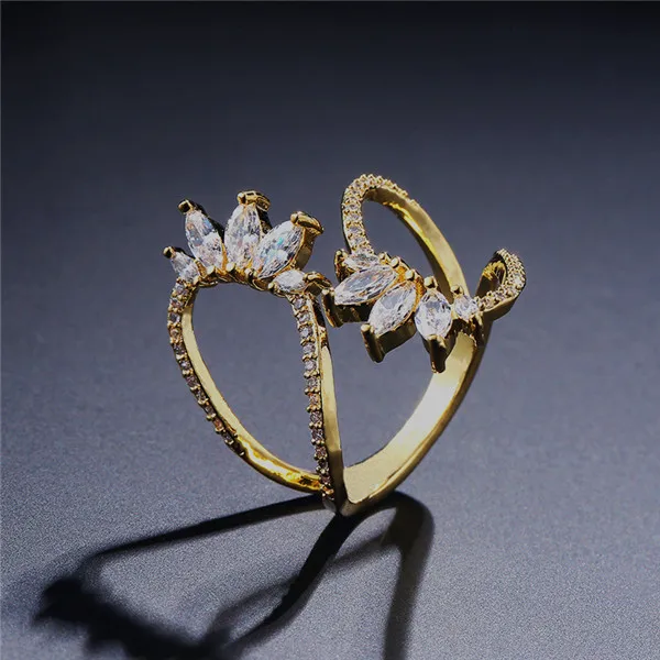 Gold UILZ большие кольца для женщин Cz Pave Установка элегантный уникальный дизайн белый цветок Открытый регулируемый модные вечерние аксессуары UR2015 - Цвет основного камня: Gold