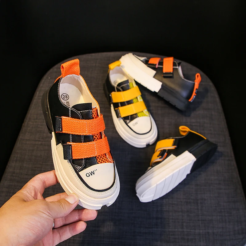Spring Autumn Color Matching Air Mesh PU Leather Little Girls Boys Sports Casual Toddler Sneakers Children Kids Shoes |