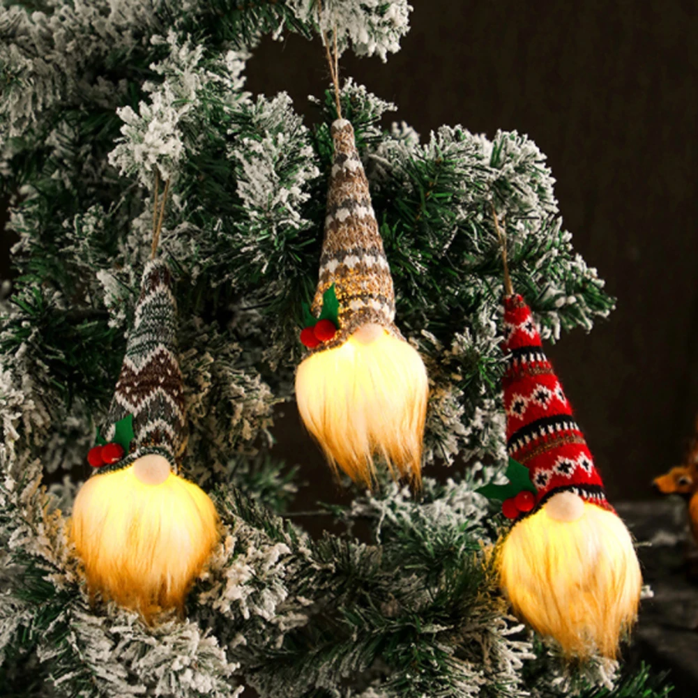

Faceless Dwarf Doll Xmas Tree Small Hanging Ornaments Knitted Elf Gnome Plush Doll for Home Christmas Holiday Decor