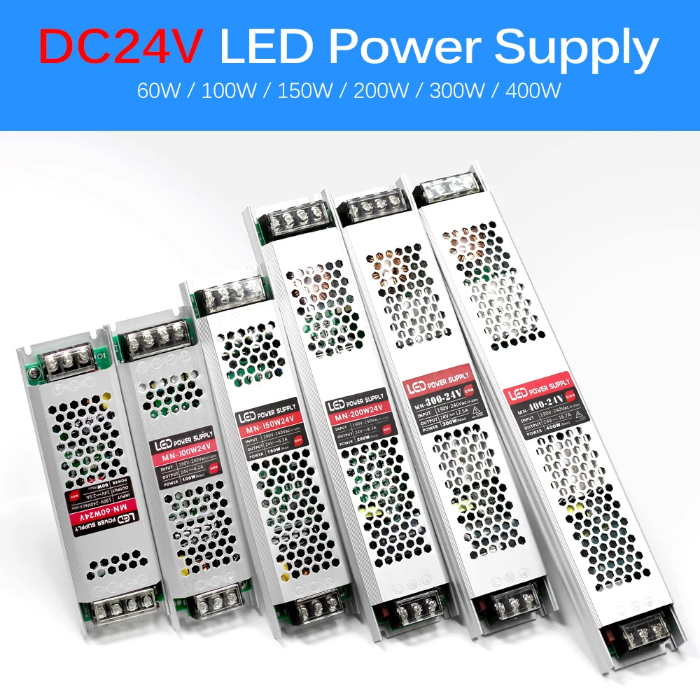 Ультра тонкий импульсный источник питания DC12V 24V Трансформаторы освещения 60W 100W