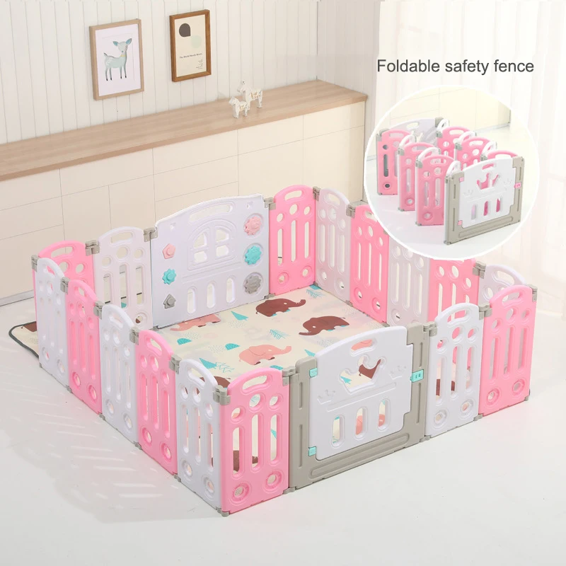

Children's Foldable Playpen with Crawling Mat Indoor Home Safety Fence For Newborn Baby Pool Balls Kids Safety Barrier F07