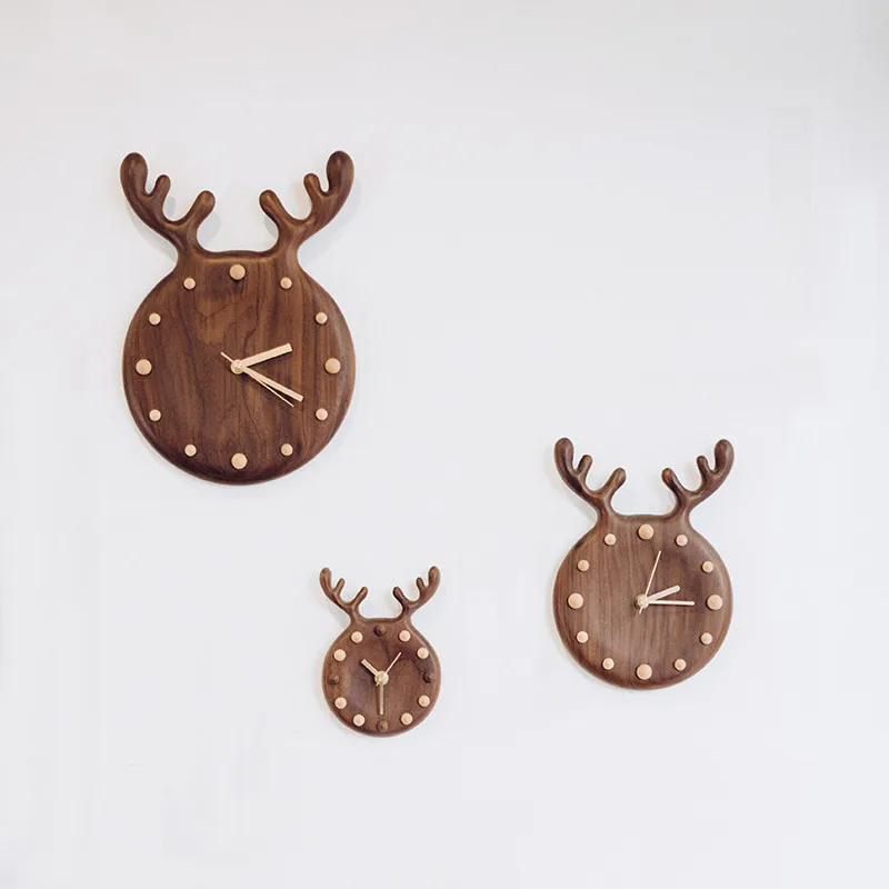 

Nordic Wooden Antler Wall Clock Desk Clock Art Clock Eco-friendly Decorative Wall Clock Ornament Silent Clock Antler Clock