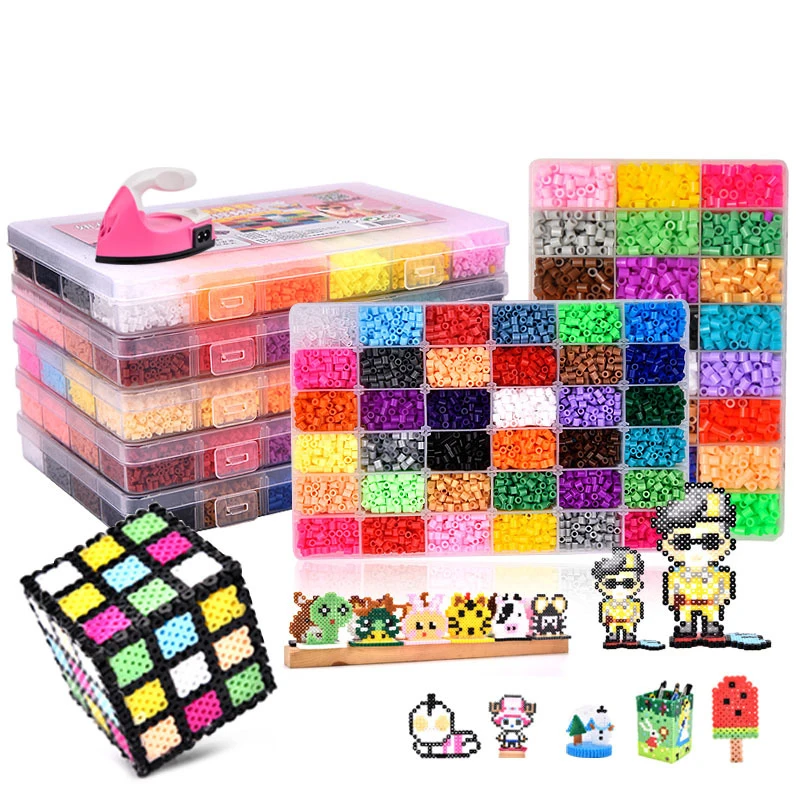 

24/72 цветов в коробке, набор шариков hama toy 2,6/5 мм perler, Обучающие Детские 3D головоломки, игрушки «сделай сам», плавкие шарики, листы клейкой доск...