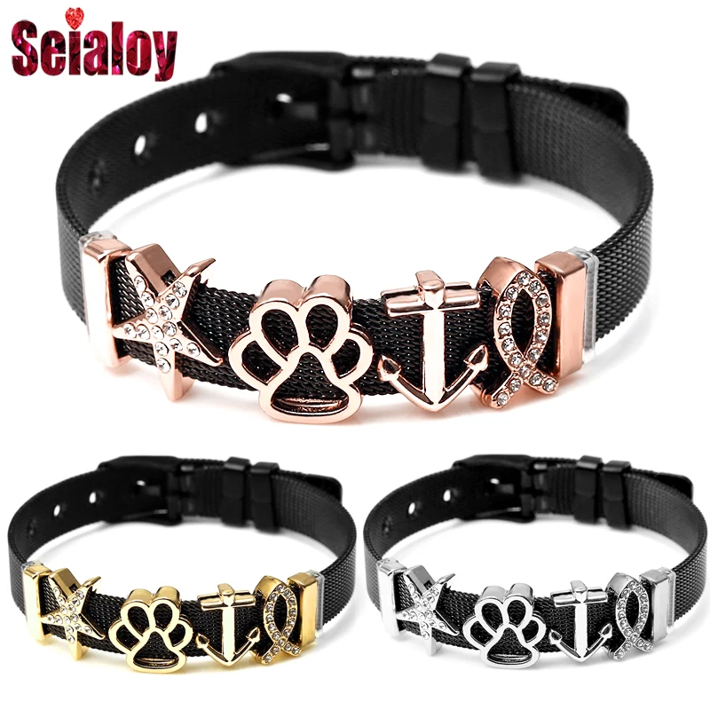 Черные Сетчатые браслеты из нержавеющей стали диаметром 10 мм для женщин мужчин