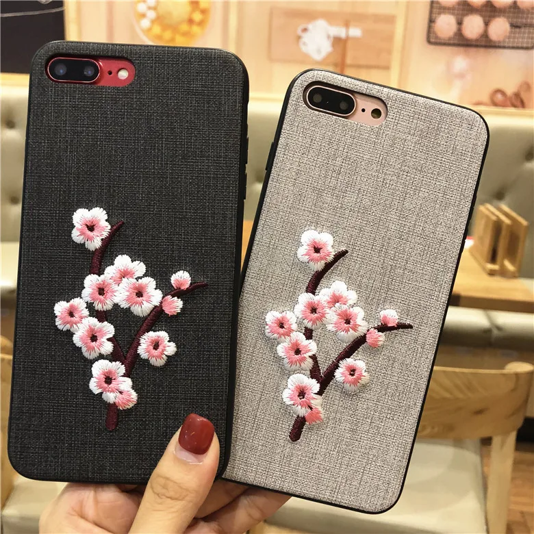 Для iPhone 11 Pro Max X XS XR 6 6s 7 8 Plus чехол с вышитым цветком сливы Мягкий противоударный