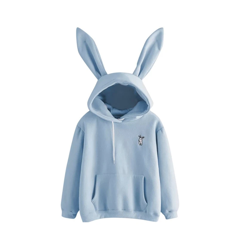 

Autumn Winter Women Hoodies Rabbit Ears Fashion Hoody Casual Solid Color Warm Sweatshirt Hoodies For Women