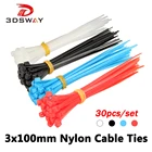 Нейлоновые самоблокирующиеся кабельные стяжки 3DSWAY для 3D-принтера, 30 шт.лот, 3*100 мм, пластиковые цветные черные, белые, синие, красные стяжки