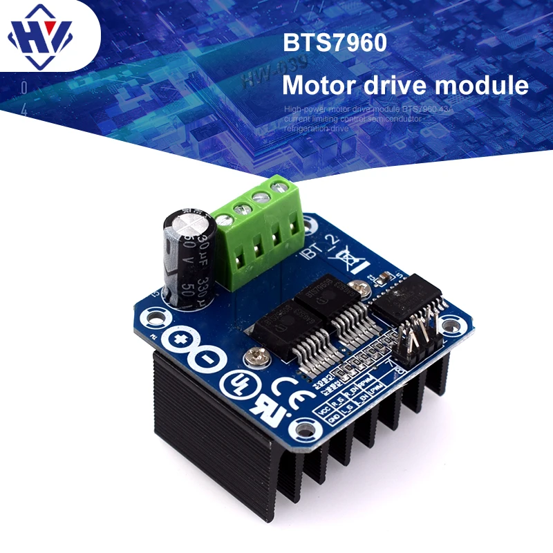 

Smart car high-power motor drive module, dual BTS7960 h bridge 43A current limiting control semiconductor refrigeration drive