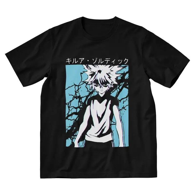 

Футболка Hxh Killua Zoldyck для мужчин, 100% хлопок, футболки, уличная одежда, футболка с коротким рукавом, Аниме Манга Охотник X Hunter, футболки, топы