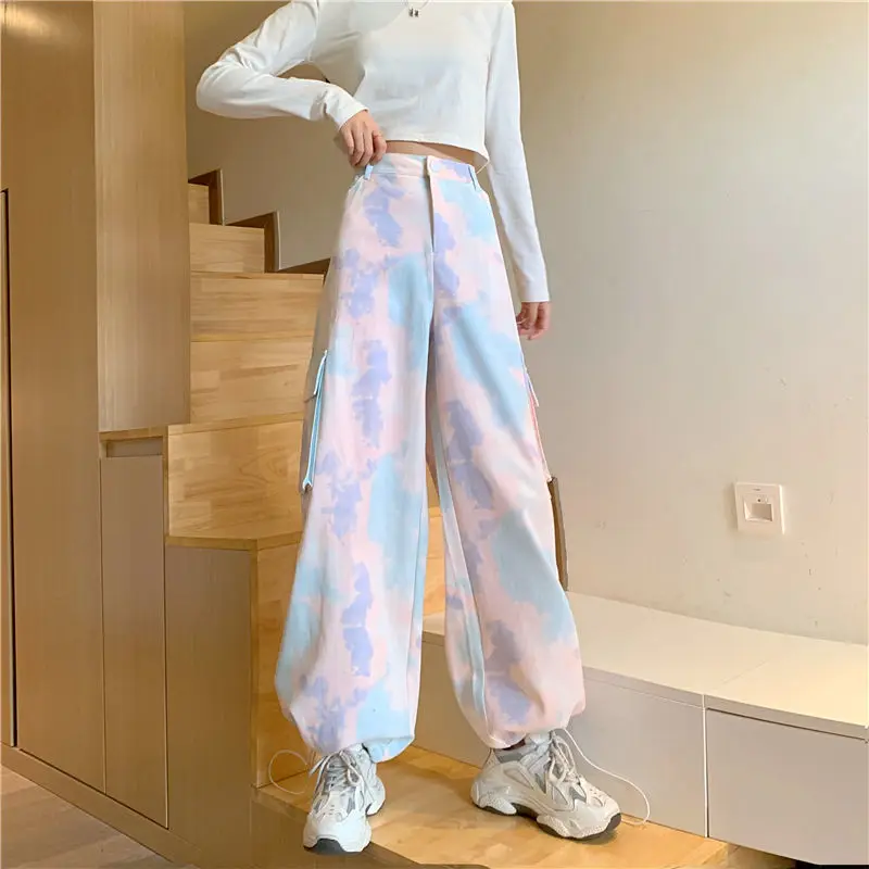 

Tie dyed work pants women's loose and thin Korean students' trend: Harajuku style casual pants in spring and summer