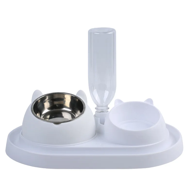 

Pet automatic drinking water feeder stainless steel cat bowl dog feeding cat bowl raising station cat double bowl cat food bowl