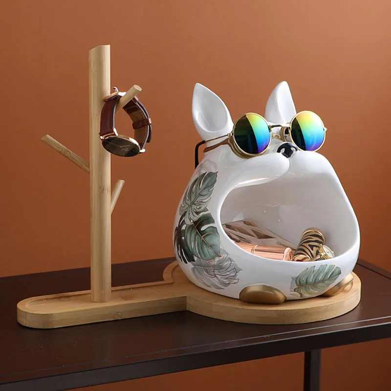 

Rock Dog Storage Container Wooden Hook Desktop Storage Box Creative Porch Key Decoration Household Storage Furnnishings Crafts
