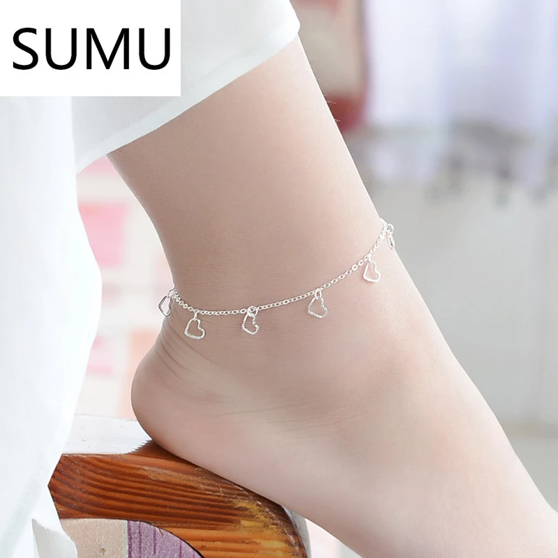 

New Fashion Hollow Star&Heart Pendant Foot Anklet Chain 925 Sterling Silver Ladies Beach Anklets Bracelet For Women Jewelry Gift