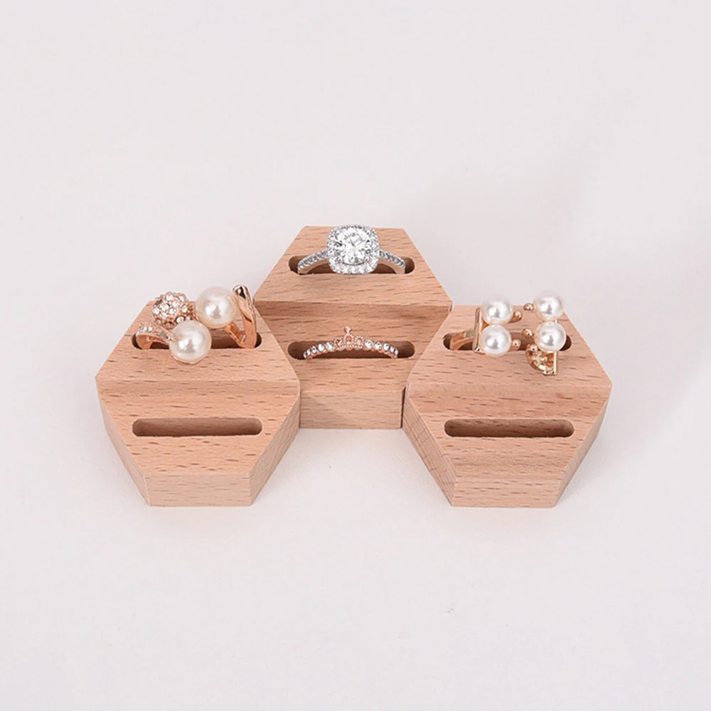 

Wooden Hexagon Ring Display Stand Couples Rings Storage Rack Jewelry Holder Tray Organizer Handicrafts Solid Wood Jewelry Rack