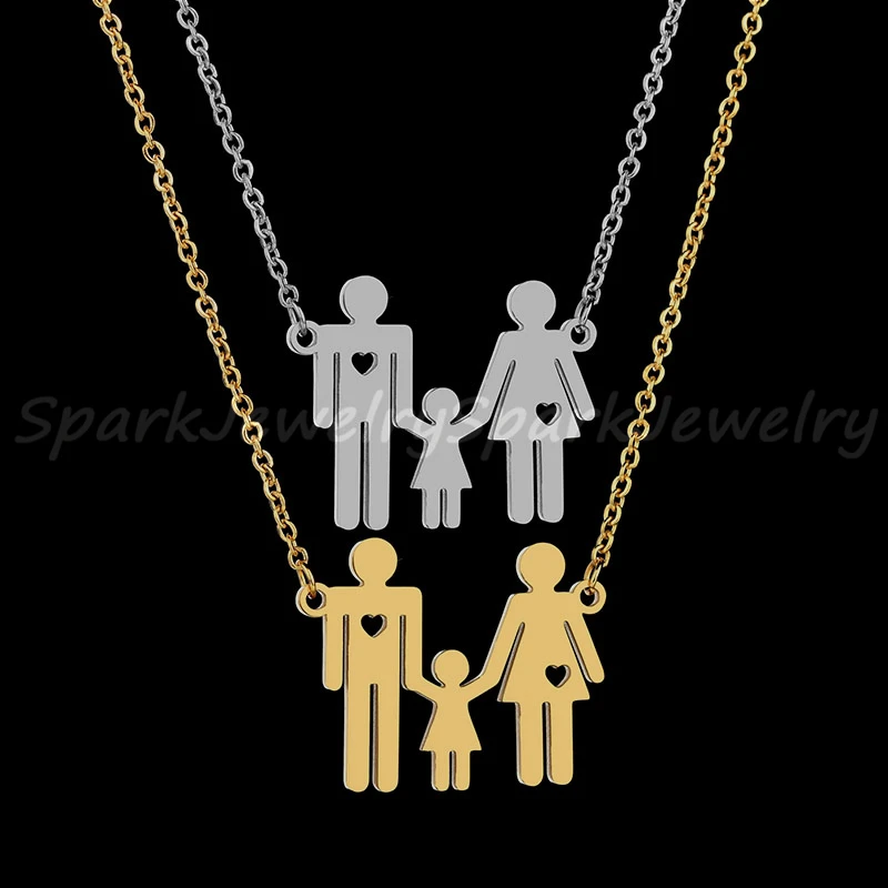 Lovely Women Firgure Family Necklace With Mom Dad Boys Girls Cartoon Love Daughter Son Heart Chain Gifts For Kids |