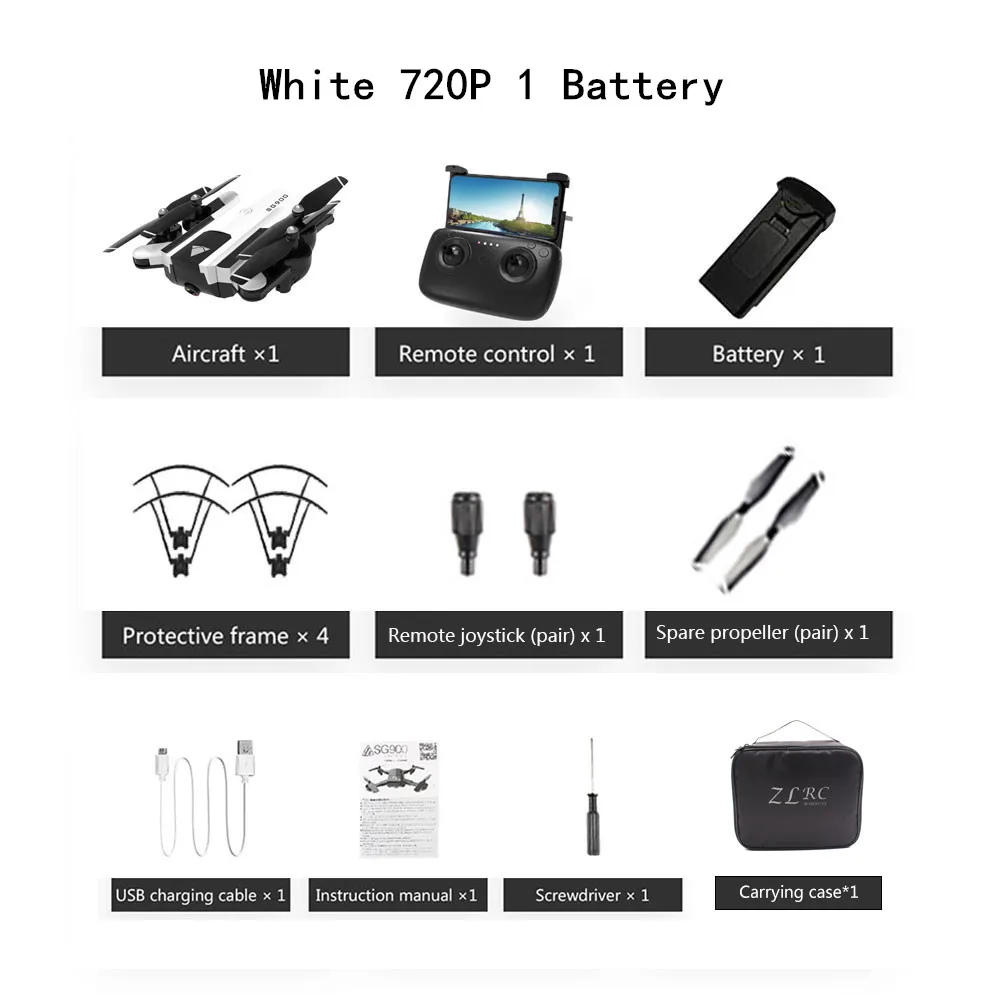 720P 1B White Дрон SG900 с камерой 4K HD вертолет Профессиональный Гоночный FPV Дрон Квадрокоптер SG900 Дрон 1080P следить за мной мини Дрон - Цвет: 720P 1B White