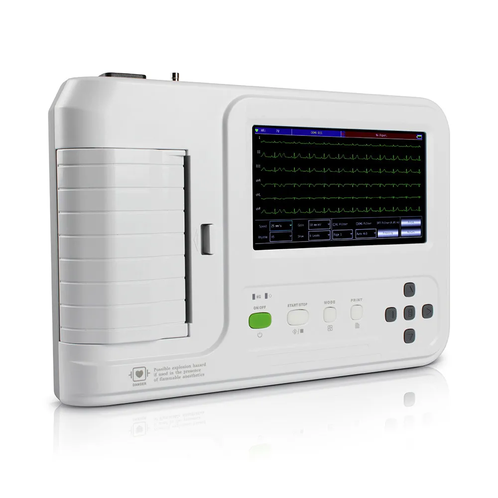ECG600G Цифровой Электрокардиограф 6-канальный 12-проводной сенсорный экран EKG ECG с