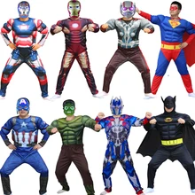 Halloween Muscle  Adult Kids Superhero Clothes Jumpsuit Captain Spiderboy Hulk Thor Cosplay Costumes Christmas Gift