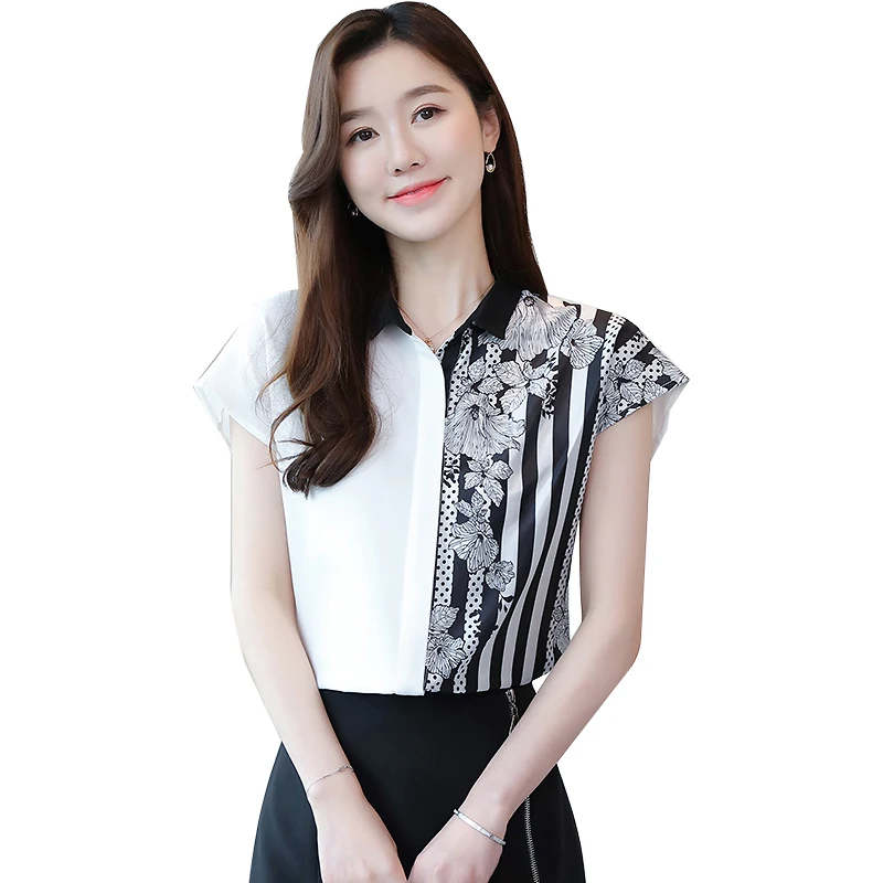 

Korean Chiffon Women Shirts Summer Women Striped Shirt Lady Blouses Woman Floral Shirt Tops Plus Size Blusas Mujer De Moda 2020