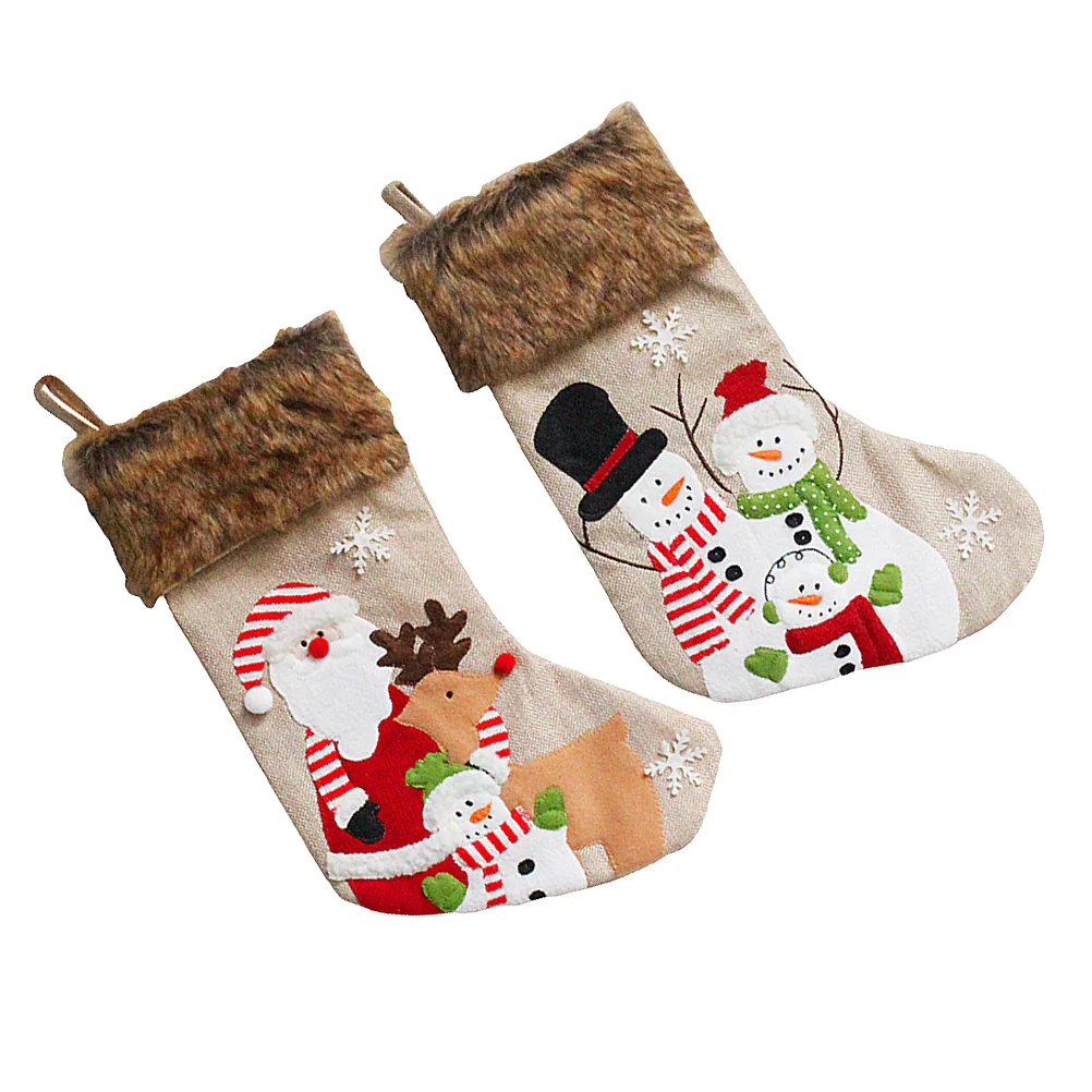 

2pcs Xmas Party Stockings Xmas Hanging Decors Christmas Stocking Decors