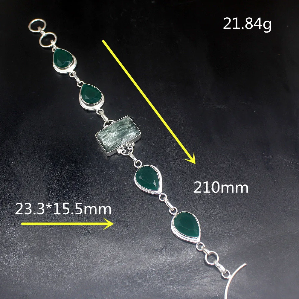 

Gemstonefactory Jewelry Big Promotion Single Unique 925 Silver Malachite Green Agate Lady Women Charm Bracelet 21cm 20213331