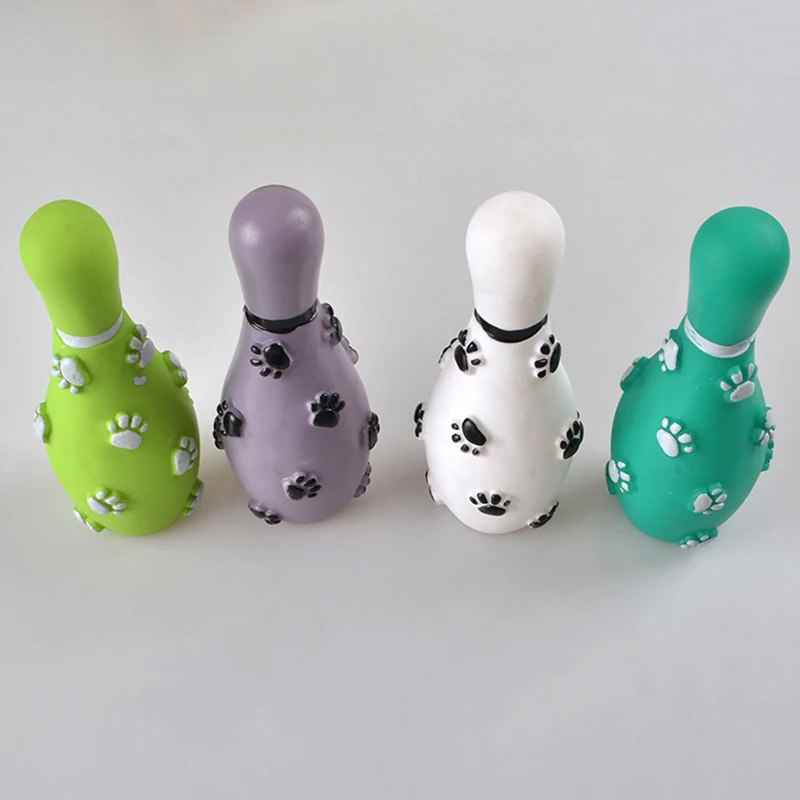 

1PCS Dog Chew Toy Interactive Funny Bowling Shaped Sound Toy Puppy Squeaky Toys Dog Teething Bite Resistant Toy Random Color