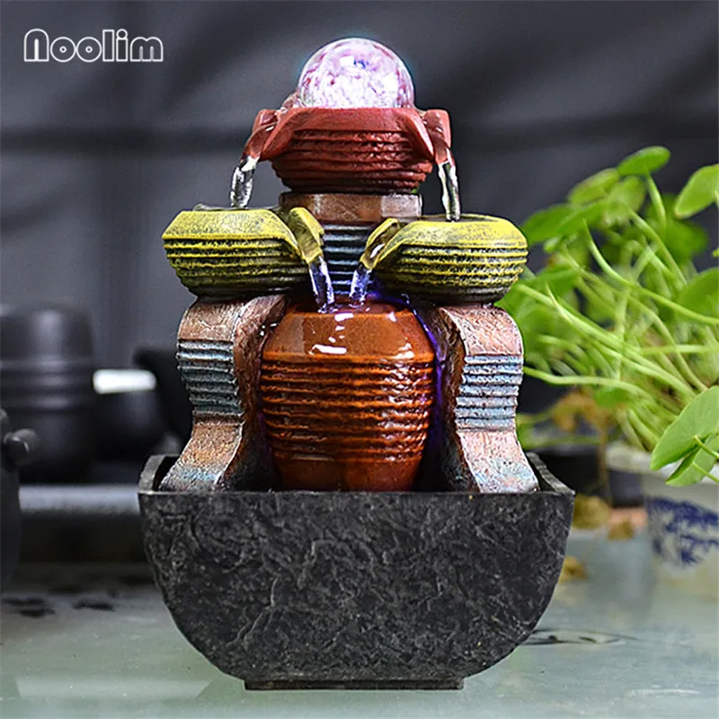 Смола Крытый фонтаны воды украшение дома фэн колесо шуй офис настольный фонтан