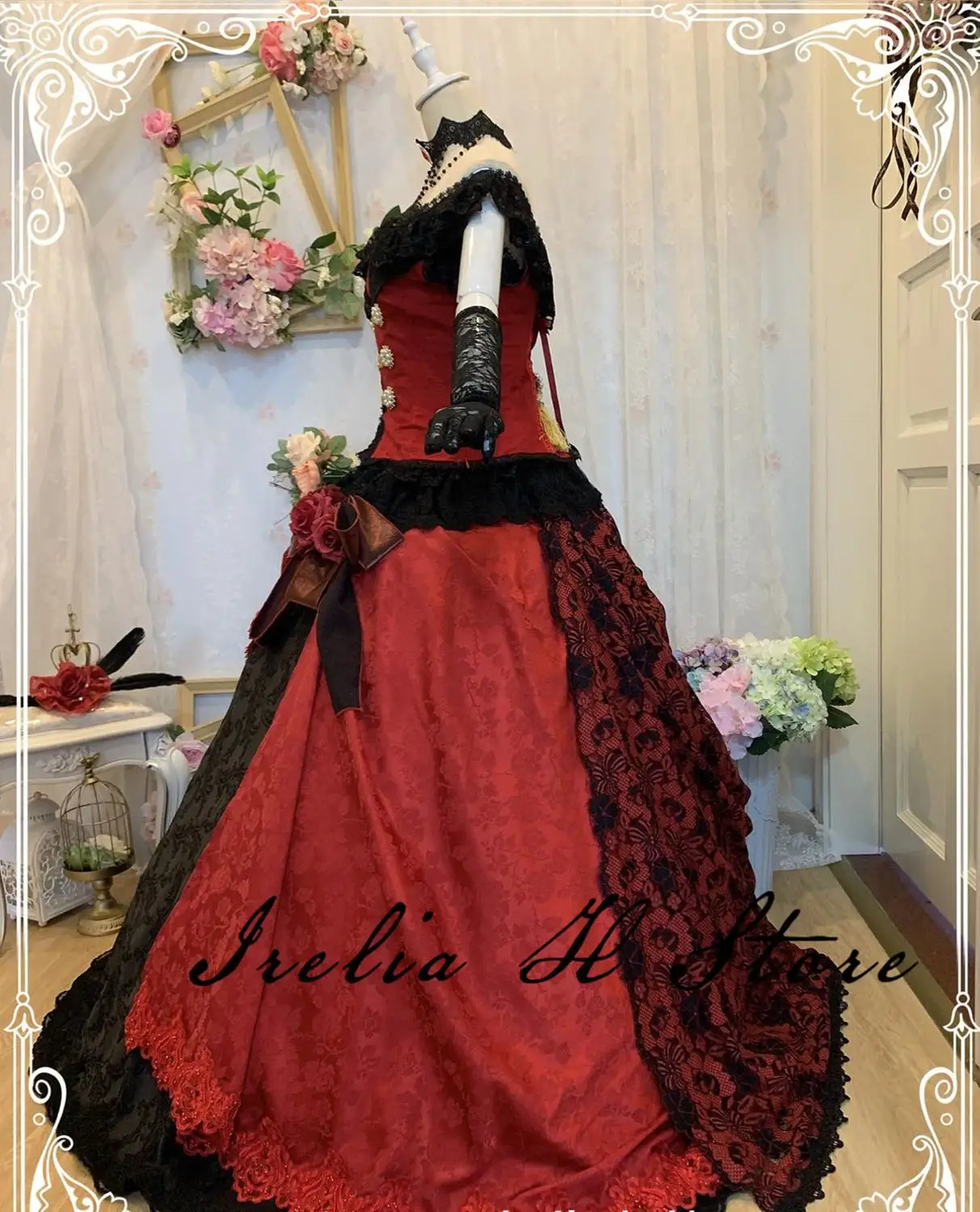 Женский костюм красного черного двореца для костюмированной вечеринки платья
