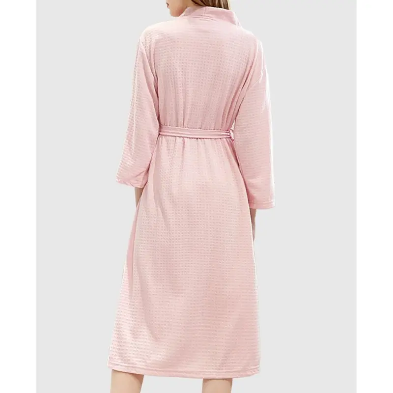 

Women Men Autumn Knitted Kimono Bath Robe Unisex V-Neck Belted Waist Water Absorbent SPA Loose Long Sleepwear with Pockets