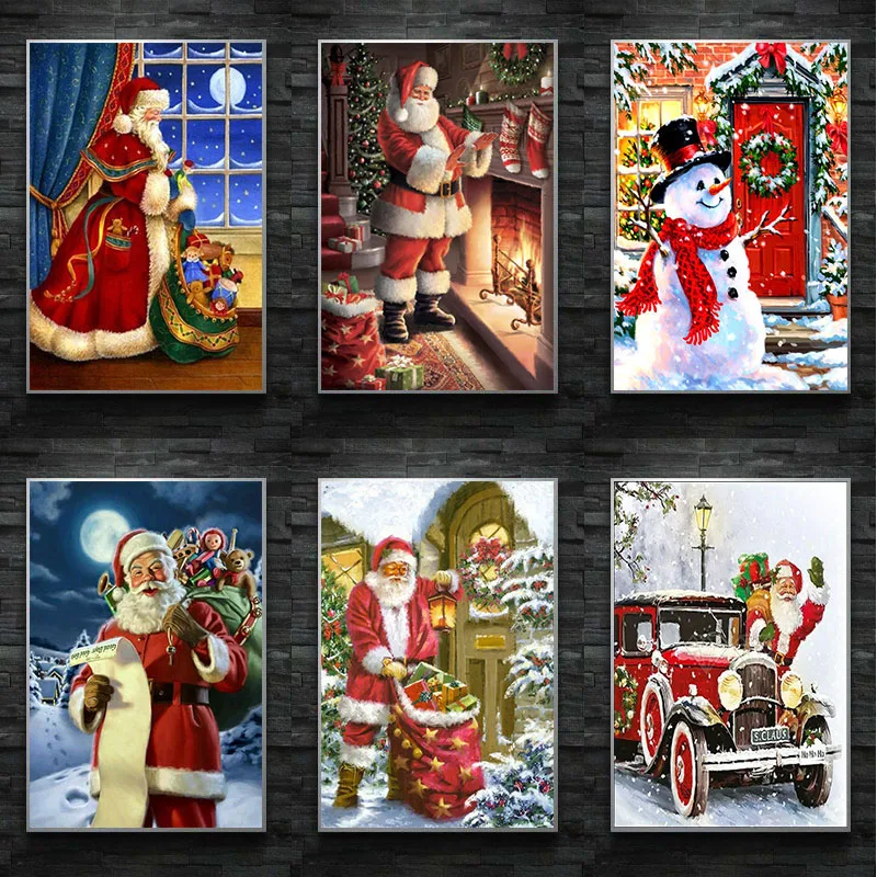 

Christmas Decoration Dress Up Different Santa Claus Send Christmas Gifts Wall Art Boy Gifts Modern Room Bedroom Home Decoration