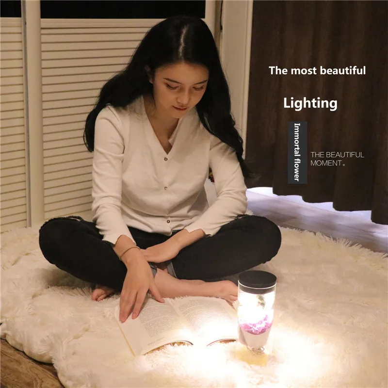 

Eternal Flower Light Touch Switch Glass Lampshade USB Charging Colorful Valentine's Day Gift