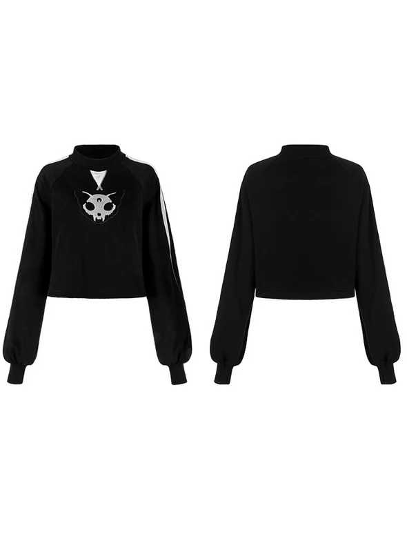 Женские короткие толстовки в стиле панк с вышивкой кота скелентона PT 457WY|Женские