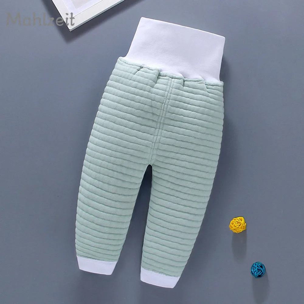 Осенне зимние штаны с высокой талией для маленьких мальчиков и девочек детская