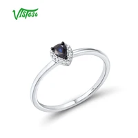 VISTOSO Genuine 14K 585 White Gold Rings For Women Sparkling Blue Sapphire Diamond Stackable Rings Simple Style Fine Jewelry