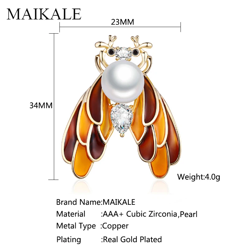 MAIKALE, винтажная жемчужная брошь в виде насекомых, булавки, Цикада, циркония, красочные эмалированные Броши для женщин, костюмы, пальто, свитера, аксессуары, подарки