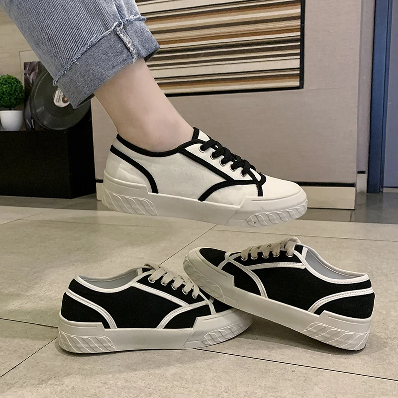 

White Snakers Women Summer Canvas Shoes Women Denim Snakers Ladies Lace-Up Trainers Casual Women Flats Sneakers Basket Femme