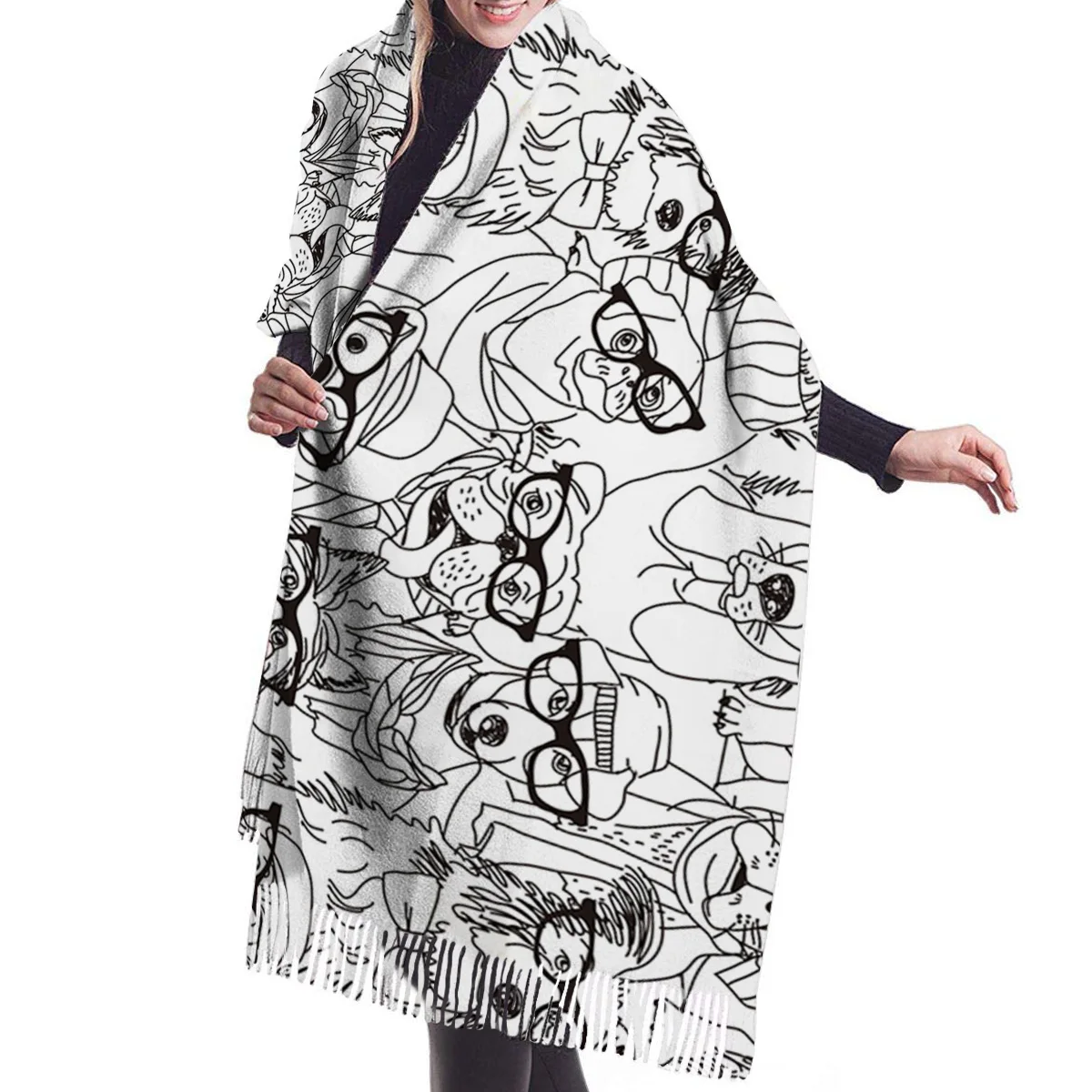 Черно-белое одеяло для собак с очками шерстяная шаль женщин дизайнерские