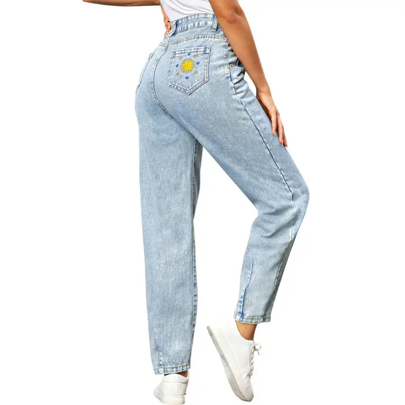 

Women Ladies Retro High Waisted Straight Leg Denim Jeans Pants Trousers Jogger