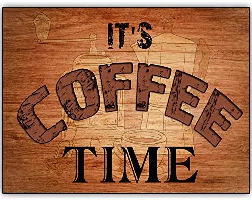 

Original Retro Design Coffee Time Wood Signs Wall Art|Natural Wooden Board Print Poster Wall Decoration for Cafe/Kithcen/Coffee