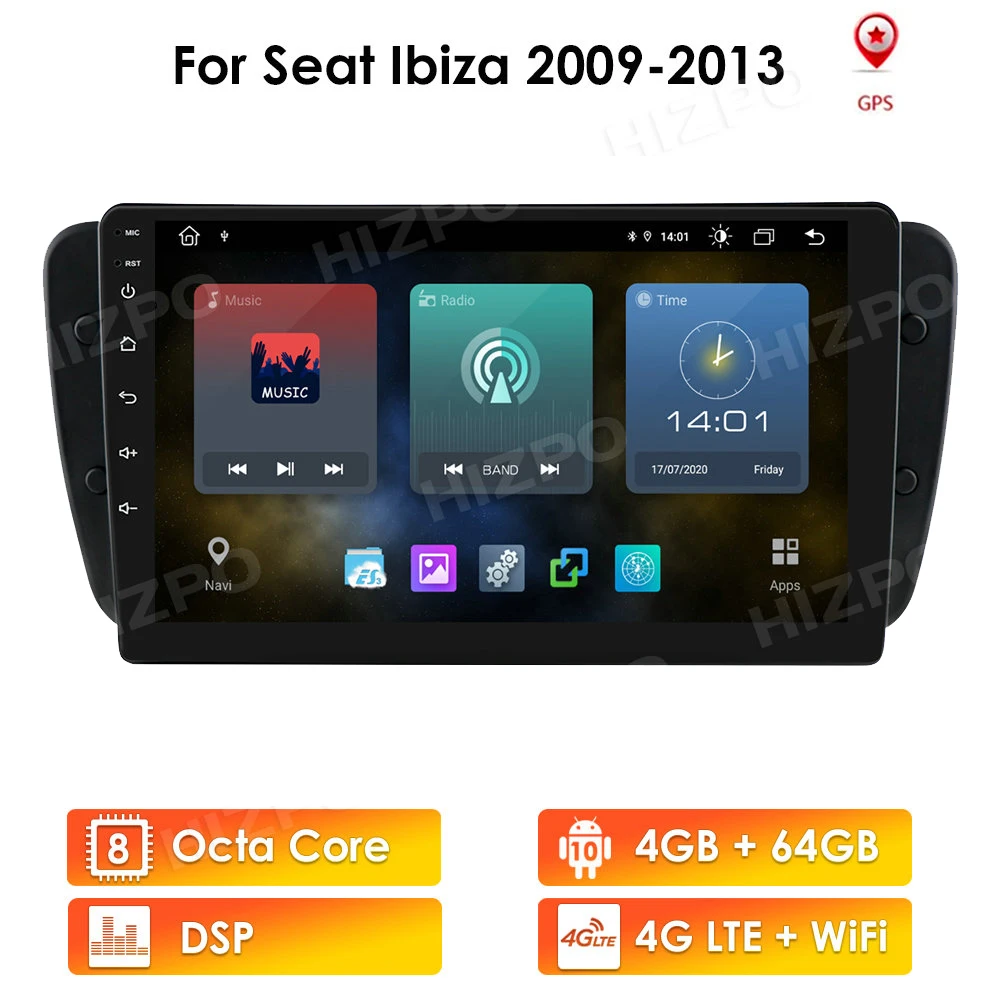 Android 10 Car GPS Radio For Seat Ibiza 6j 2009 2010 2012 2013 GPS Navigation 2 Din Screen radio Audio Multimedia Player