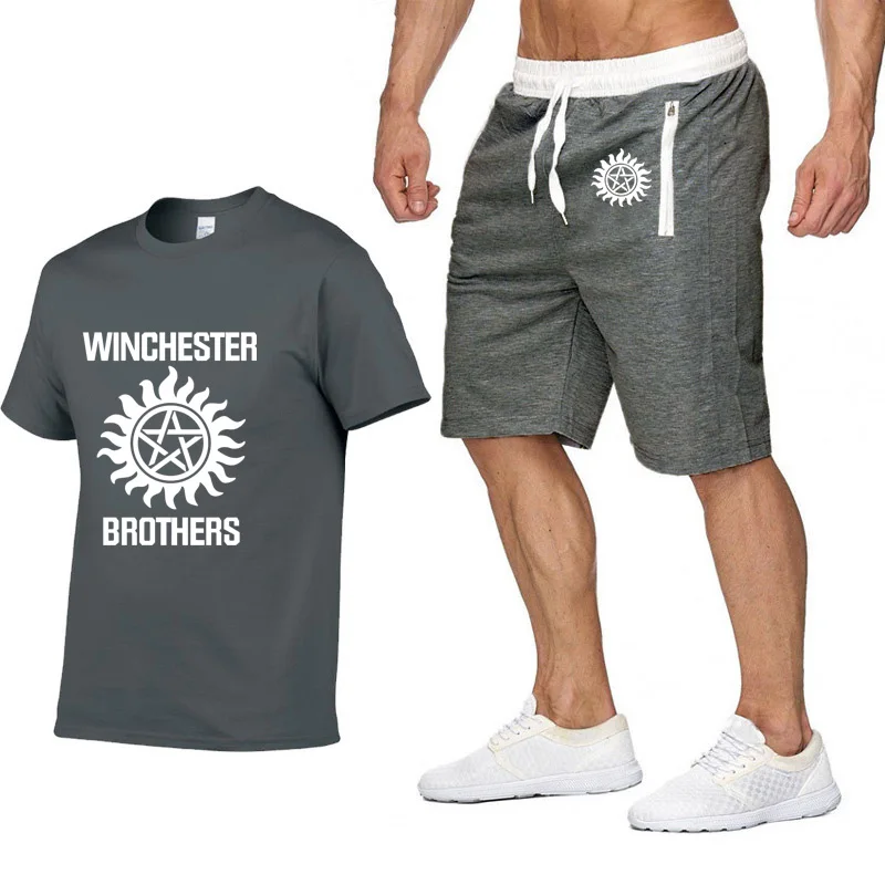 

Unisex Supernatural Tshirt men Summer winchester brothers Print Fashion Casual Cotton Short Sleeve Men T shirts pants suit