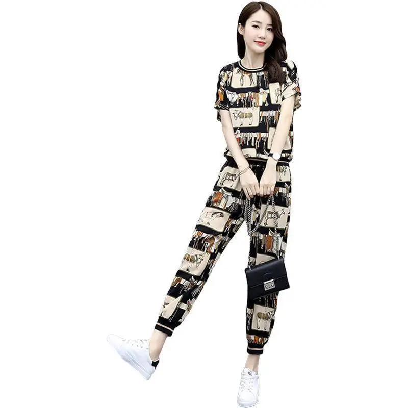

2021 New Style Korean Fashion Casual Suit Female Cover Belly Slimming Sports Two-Piece Female